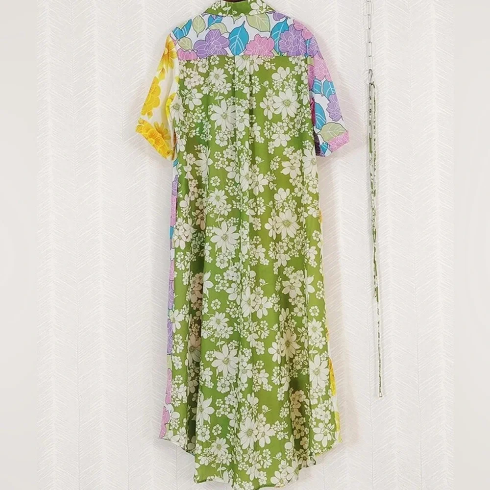 Mixed Floral Cotton Linen Luxury Print Shirtdress With Optional Tie Belt - Picture 5 of 11